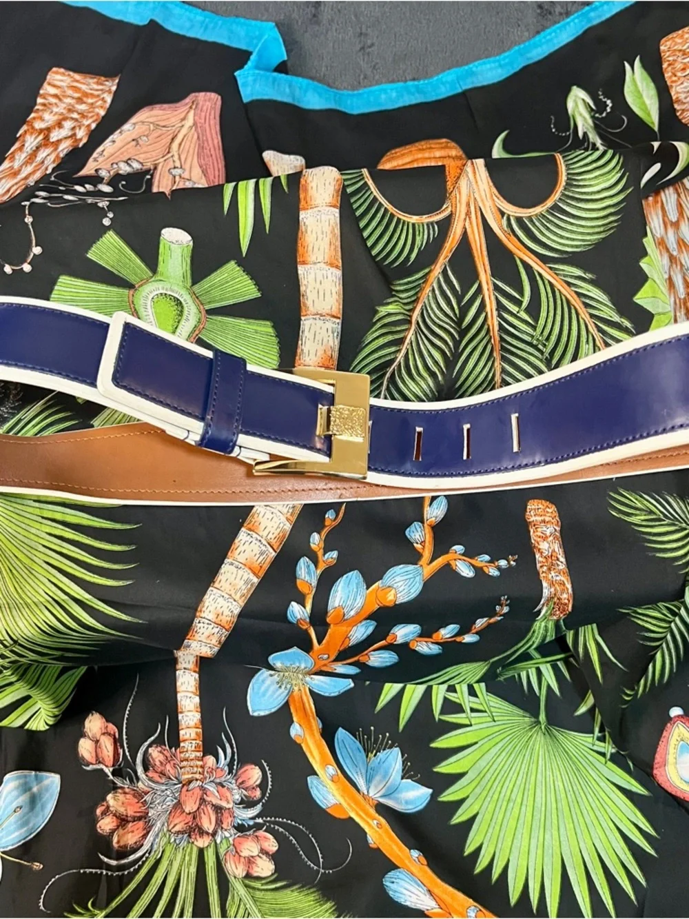 Vintage Anne‎ Klein Navy White Leather Nautical Coastal Preppy Notched Belt M/L